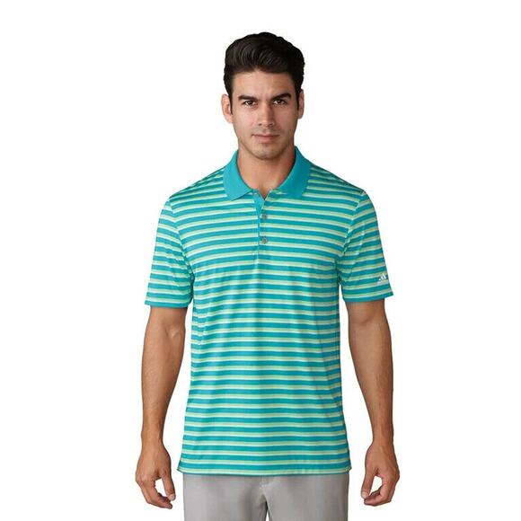 Adidas Polo Shirt Mens L Large Green Striped High Low Vented Hem Short Sleeves - Picture 13 of 14